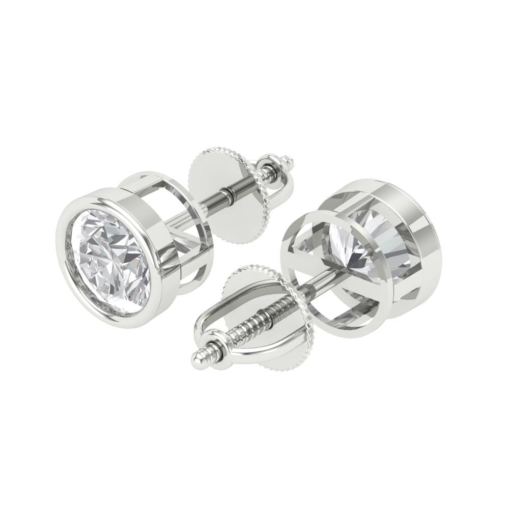 1 ctw White Sapphire Studs Earrings | 5.0mm Round Cut White Gold Screw back | April Birthstone