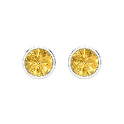 1 ctw Yellow Zirconia Studs Earrings | 5.0mm Round Cut White Gold Screw back | April Birthstone
