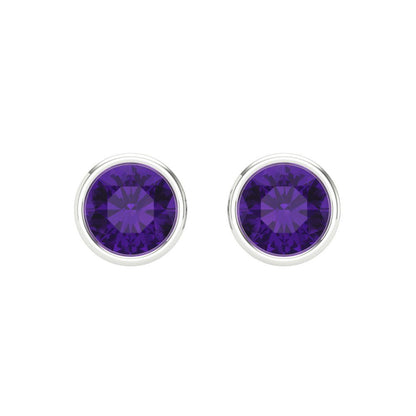 1 ctw Amethyst Studs Earrings | 5.0mm Round Cut White Gold Screw back | February Birthstone