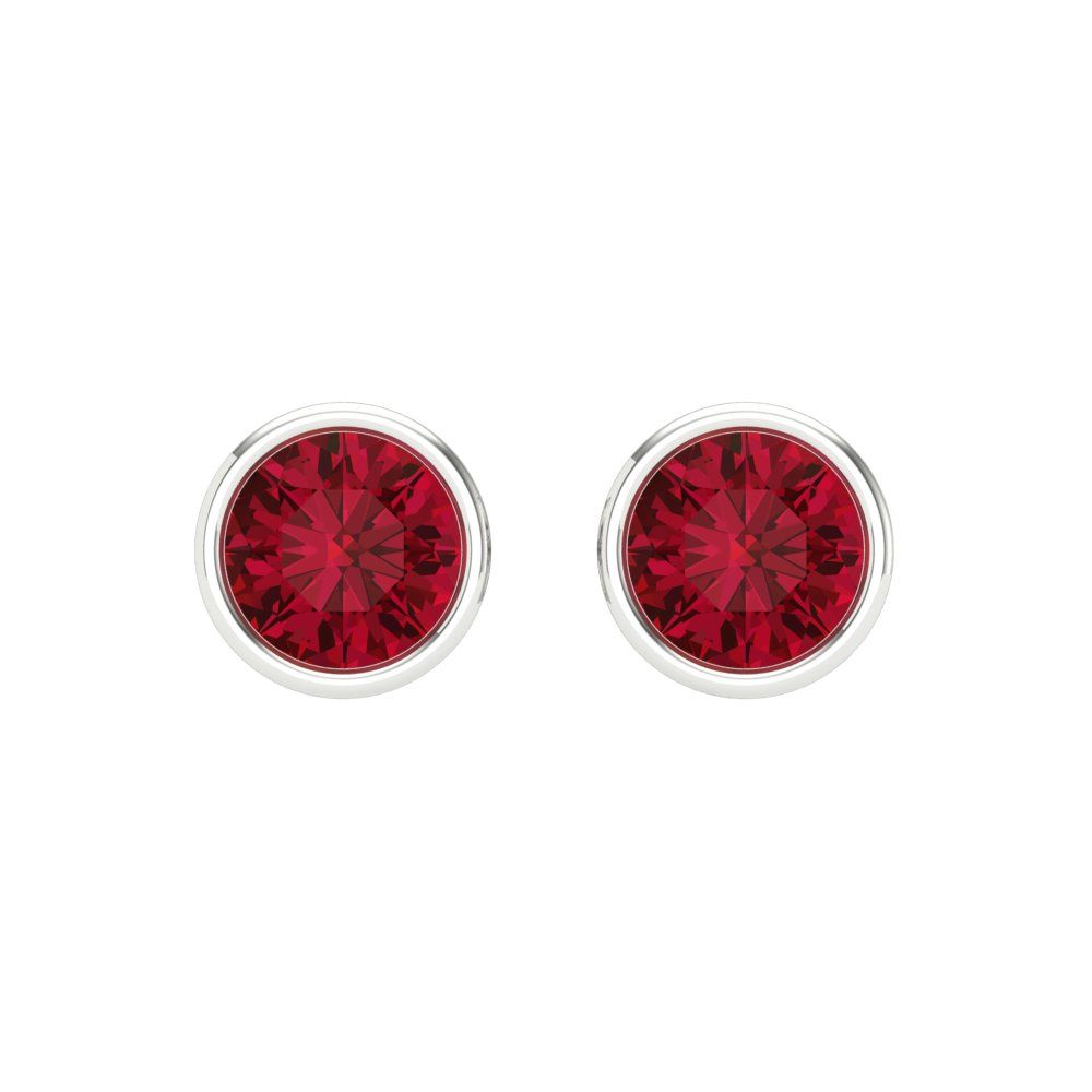 1 ctw Ruby Studs Earrings | 5.0mm Round Cut White Gold Screw back | July Birthstone