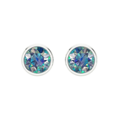 1 ctw Blue Moissanite Studs Earrings | 5.0mm Round Cut White Gold Screw back | April Birthstone