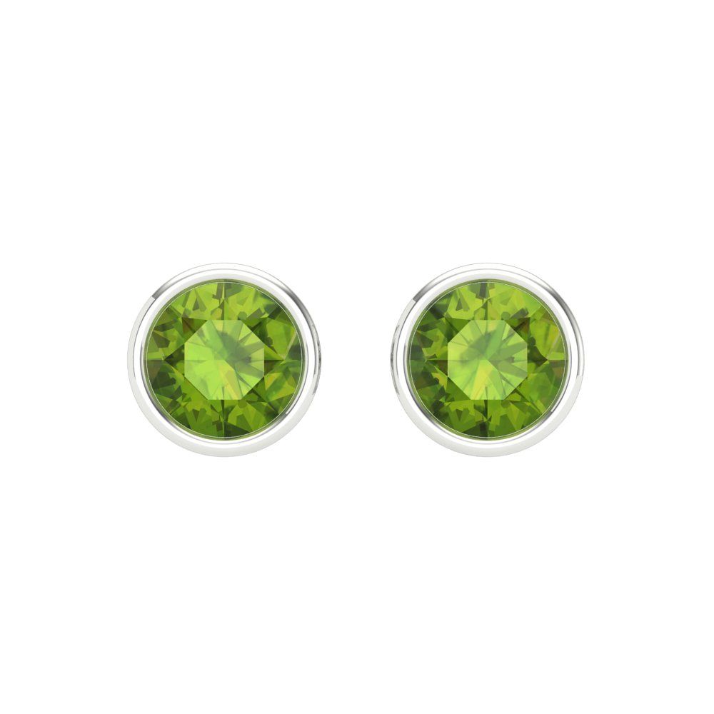 1 ctw Peridot Studs Earrings | 5.0mm Round Cut White Gold Screw back | August Birthstone