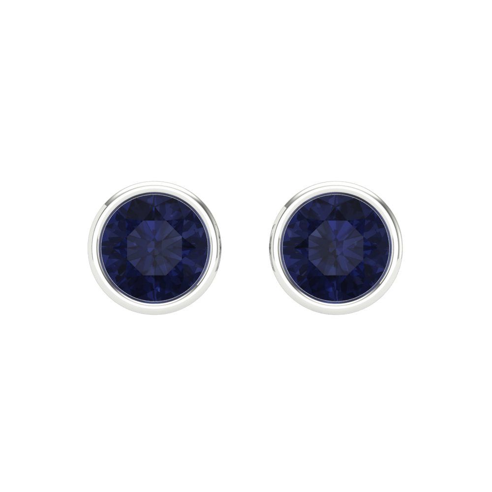 1 ctw Blue Sapphire Studs Earrings | 5.0mm Round Cut White Gold Screw back | September Birthstone