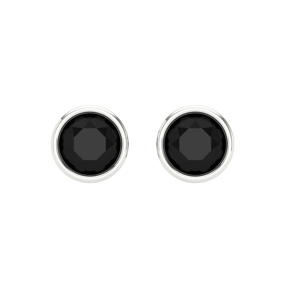 1 ctw Onyx Studs Earrings | 5.0mm Round Cut White Gold Screw back | July Birthstone