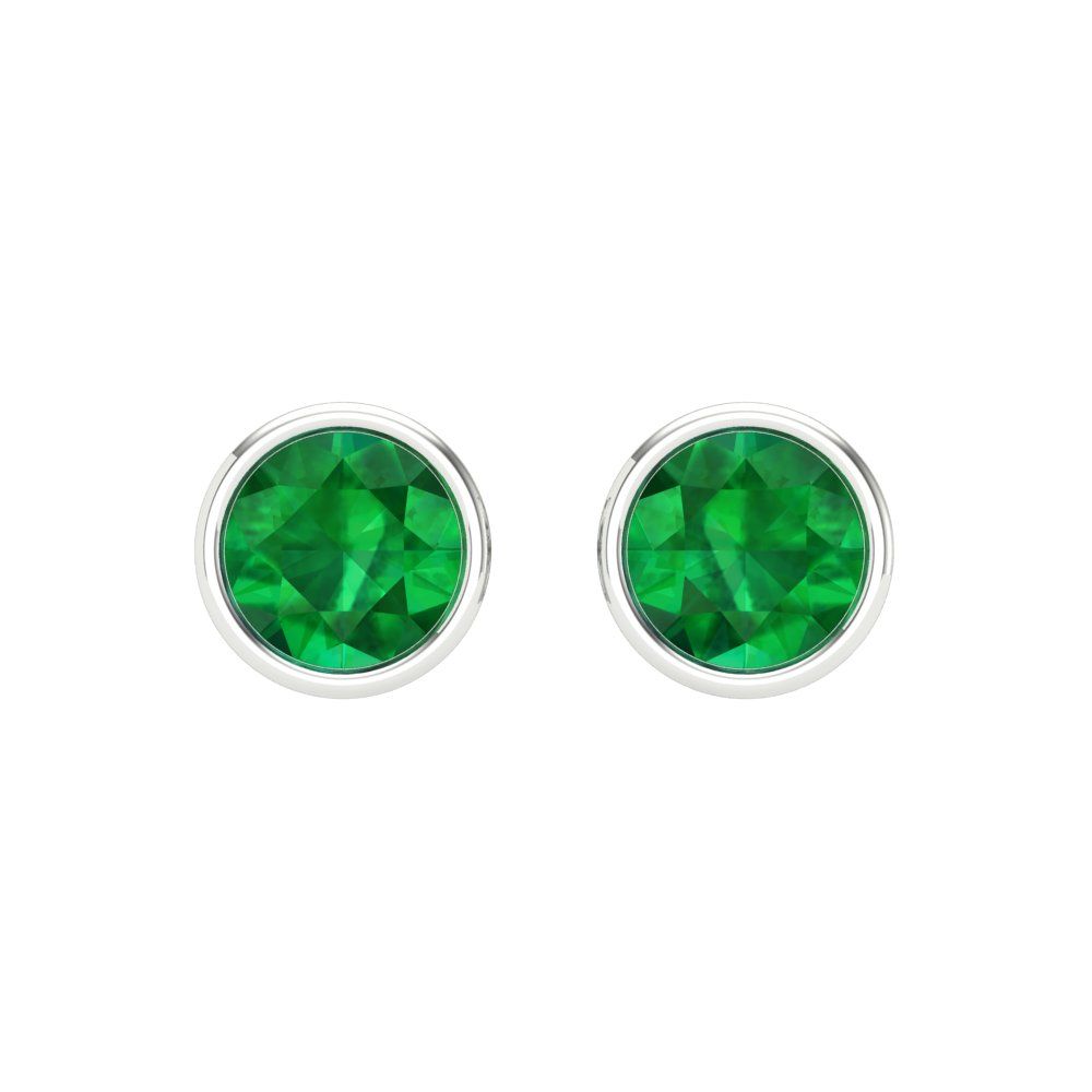1 ctw Emerald Studs Earrings | 5.0mm Round Cut White Gold Screw back | May Birthstone