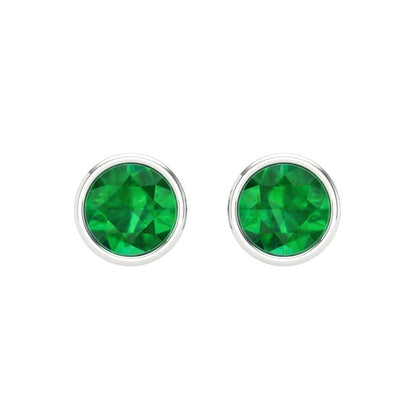 1 ctw Emerald Studs Earrings | 5.0mm Round Cut White Gold Screw back | May Birthstone
