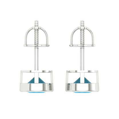 1 ctw Turquoise Studs Earrings | 5.0mm Round Cut White Gold Screw back | December Birthstone
