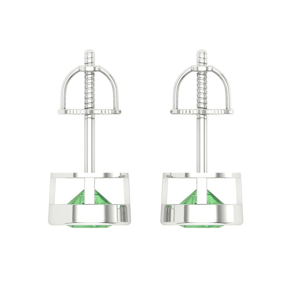 1 ctw Green Zirconia Studs Earrings | 5.0mm Round Cut White Gold Screw back | April Birthstone