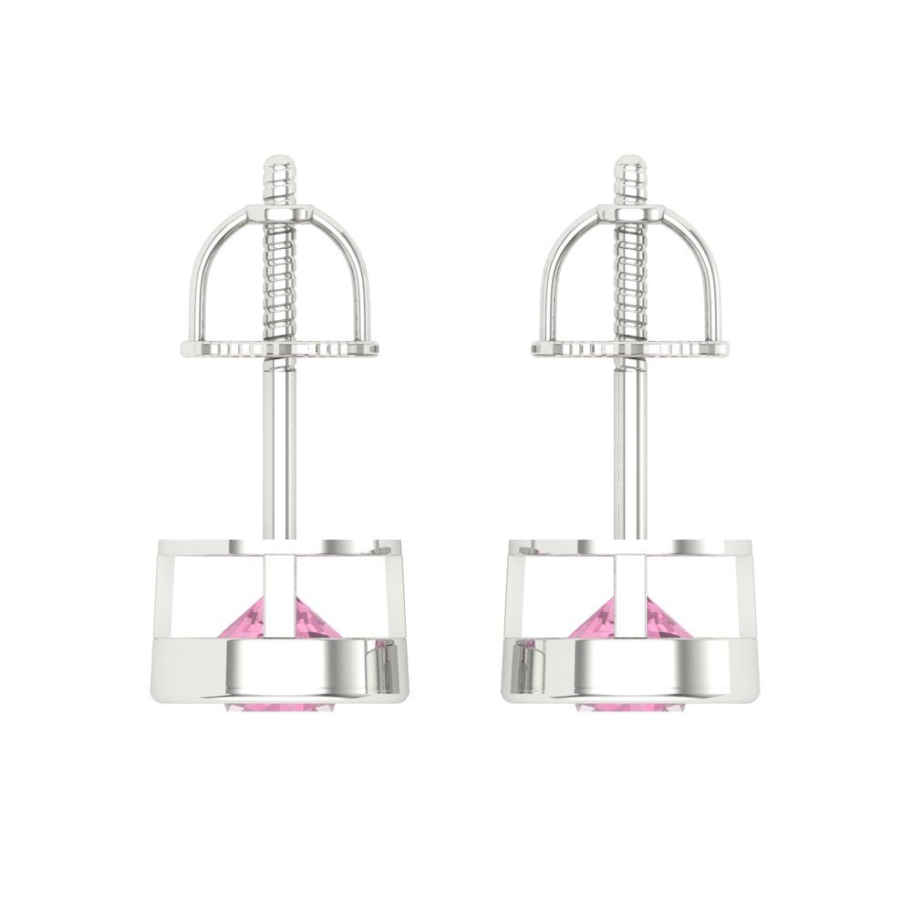 1 ctw Pink Zirconia Studs Earrings | 5.0mm Round Cut White Gold Screw back | April Birthstone