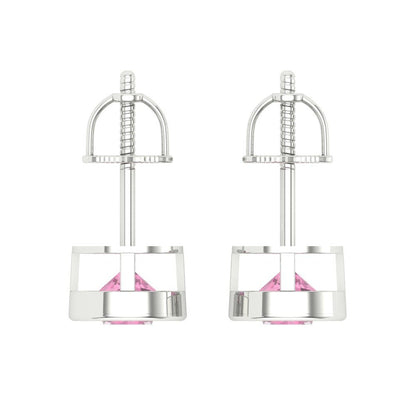 1 ctw Pink Zirconia Studs Earrings | 5.0mm Round Cut White Gold Screw back | April Birthstone