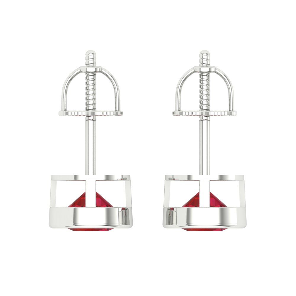 1 ctw Ruby Studs Earrings | 5.0mm Round Cut White Gold Screw back | July Birthstone