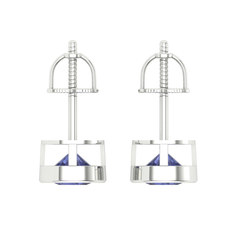 1 ctw Tanzanite Studs Earrings | 5.0mm Round Cut White Gold Screw back | December Birthstone