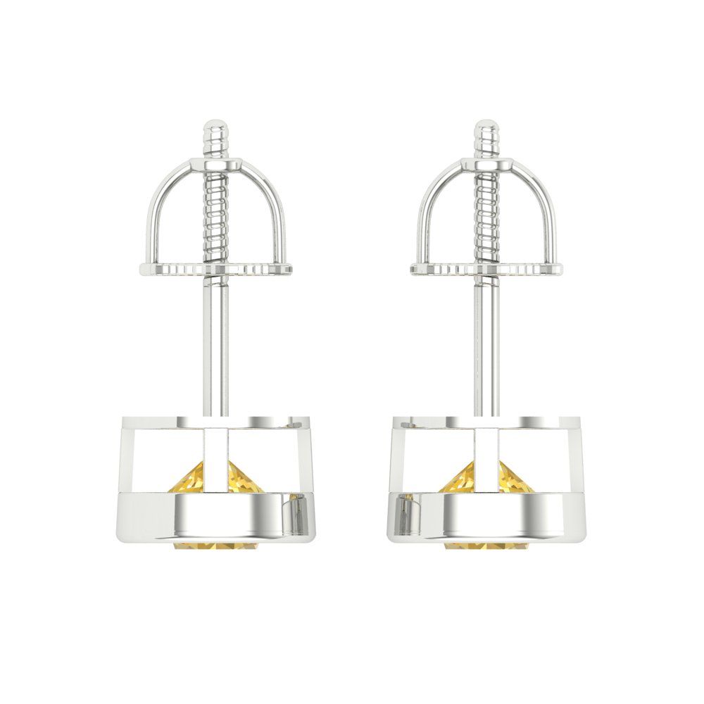 1 ctw Citrine Studs Earrings | 5.0mm Round Cut White Gold Screw back | November Birthstone