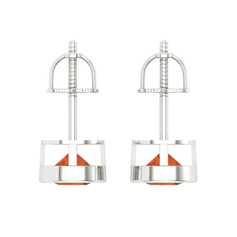 1 ctw Red Zirconia Studs Earrings | 5.0mm Round Cut White Gold Screw back | April Birthstone