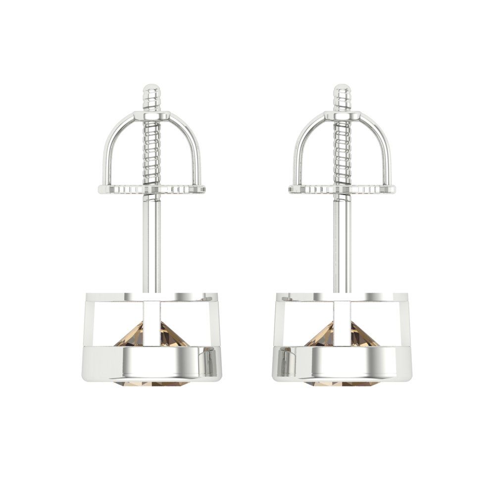 1 ctw Champagne Studs Earrings | 5.0mm Round Cut White Gold Screw back | April Birthstone