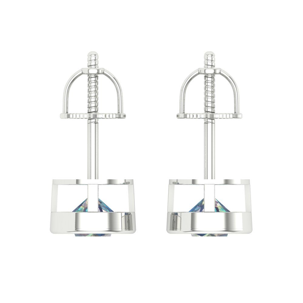 1 ctw Blue Moissanite Studs Earrings | 5.0mm Round Cut White Gold Screw back | April Birthstone