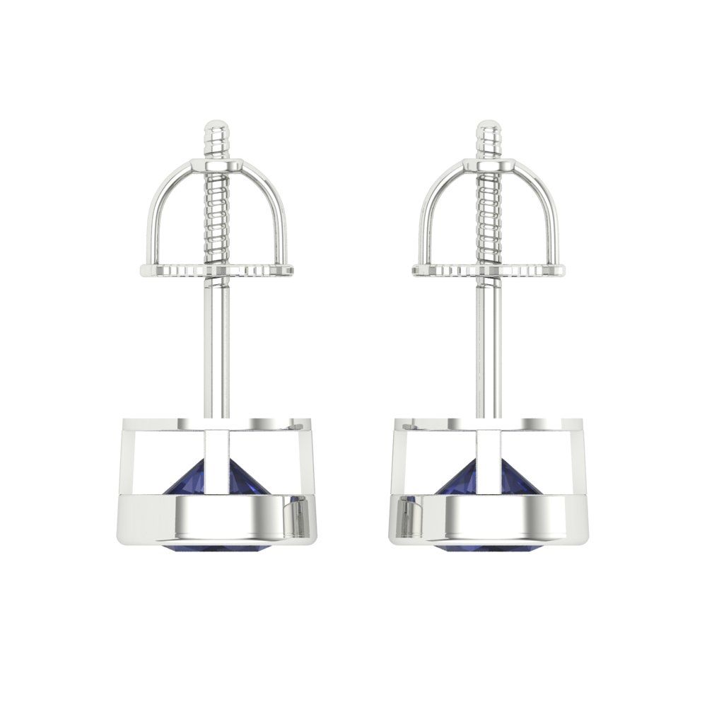 1 ctw Blue Sapphire Studs Earrings | 5.0mm Round Cut White Gold Screw back | September Birthstone