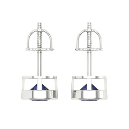 1 ctw Blue Sapphire Studs Earrings | 5.0mm Round Cut White Gold Screw back | September Birthstone