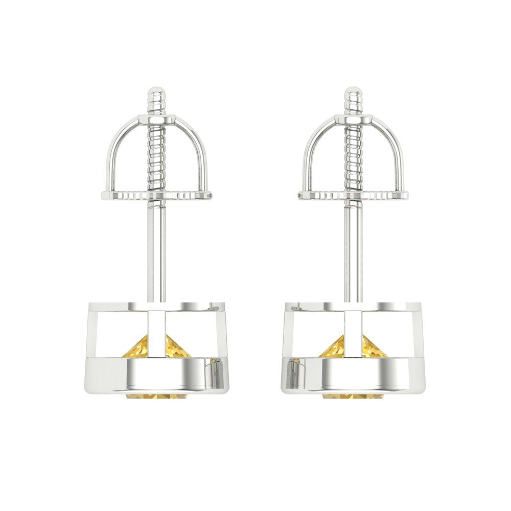 1 ctw Yellow Zirconia Studs Earrings | 5.0mm Round Cut White Gold Screw back | April Birthstone