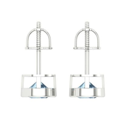 1 ctw Aquamarine Studs Earrings | 5.0mm Round Cut White Gold Screw back | March Birthstone