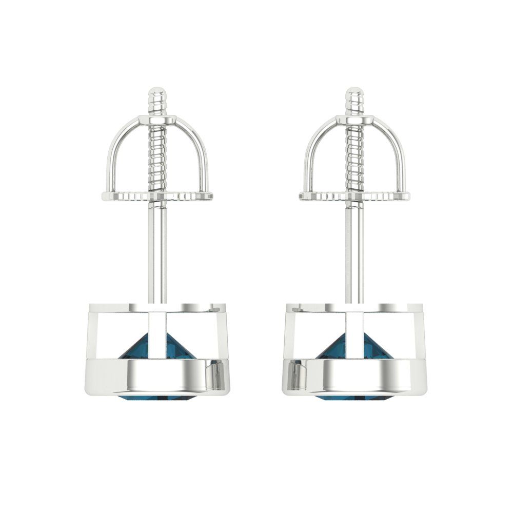 1 ctw London Blue Topaz Studs Earrings | 5.0mm Round Cut White Gold Screw back | December Birthstone