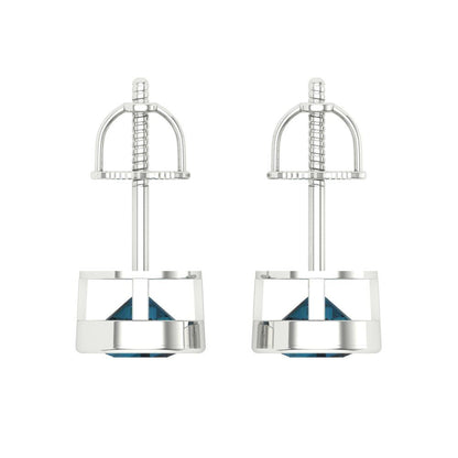 1 ctw London Blue Topaz Studs Earrings | 5.0mm Round Cut White Gold Screw back | December Birthstone