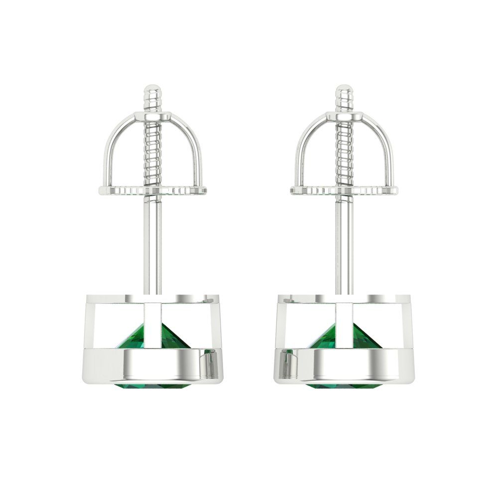 1 ctw Emerald Studs Earrings | 5.0mm Round Cut White Gold Screw back | May Birthstone