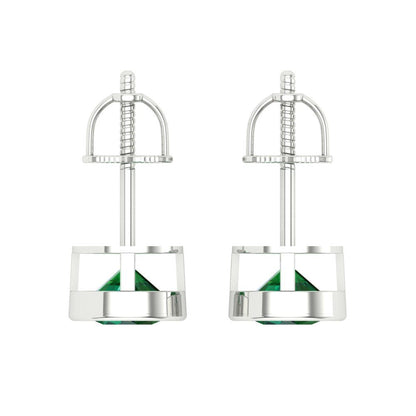 1 ctw Emerald Studs Earrings | 5.0mm Round Cut White Gold Screw back | May Birthstone
