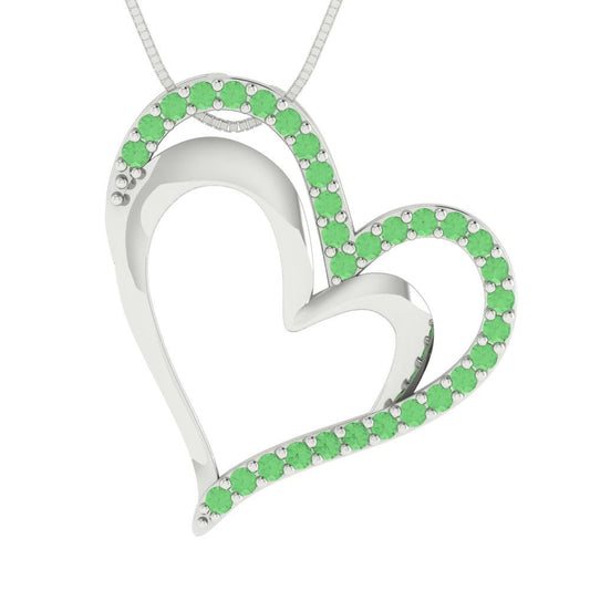 0.31 tcw Necklace Pendant - 14K White Gold Round Cut Charm Green - Adjustable Length - 15in Box Chain to 18in