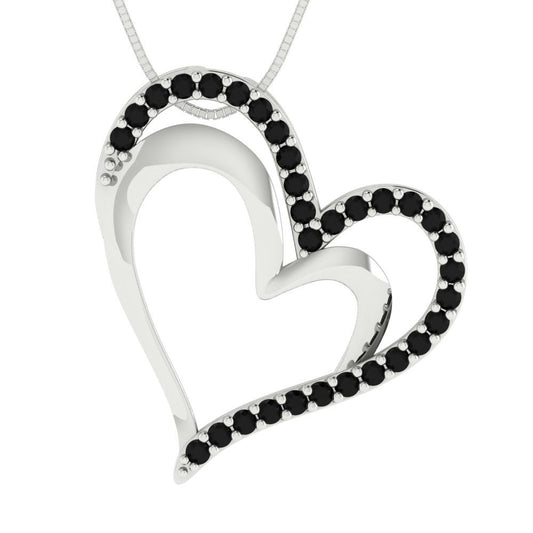 0.31 tcw Necklace Pendant - 14K White Gold Round Cut Charm Onyx - Adjustable Length - 15in Box Chain to 18in