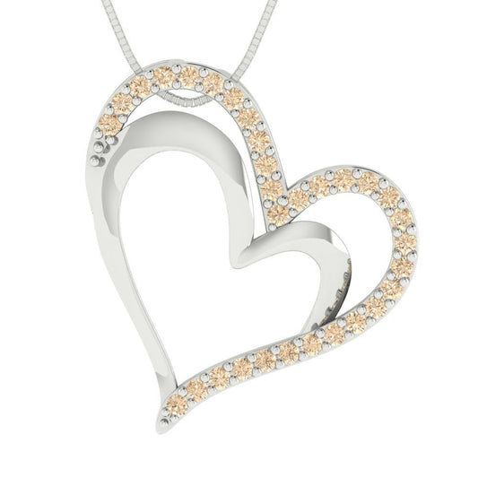 0.31 tcw Necklace Pendant - 14K White Gold Round Cut Charm Morganite - Adjustable Length - 15in Box Chain to 18in