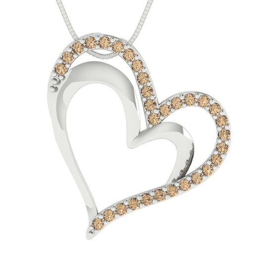 0.31 tcw Necklace Pendant - 14K White Gold Round Cut Charm Yellow Moissanite - Adjustable Length - 15in Box Chain to 18in