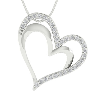 0.31 tcw Necklace Pendant - 14K White Gold Round Cut Charm Zirconia Diamond - Adjustable Length - 15in Box Chain to 18in