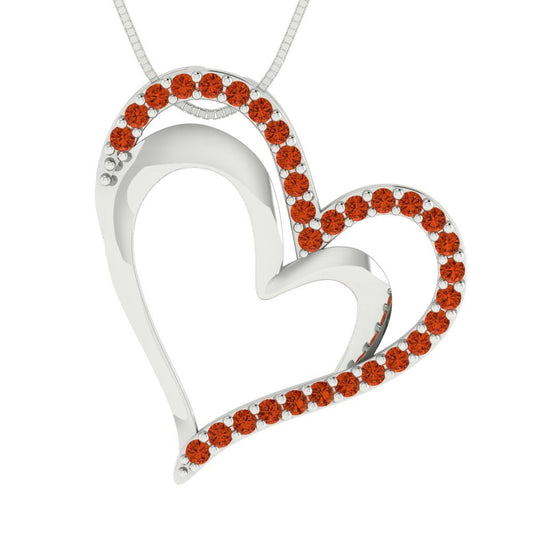 0.31 tcw Necklace Pendant - 14K White Gold Round Cut Charm Red - Adjustable Length - 15in Box Chain to 18in