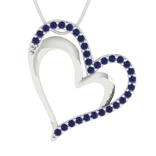 0.31 tcw Necklace Pendant - 14K White Gold Round Cut Charm Tanzanite - Adjustable Length - 15in Box Chain to 18in