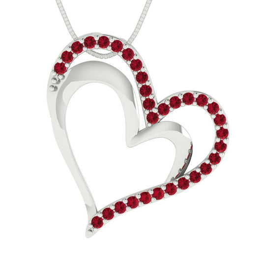 0.31 tcw Necklace Pendant - 14K White Gold Round Cut Charm Pink Tourmaline - Adjustable Length - 15in Box Chain to 18in