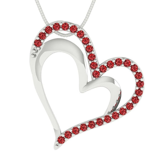 0.31 tcw Necklace Pendant - 14K White Gold Round Cut Charm Garnet - Adjustable Length - 15in Box Chain to 18in