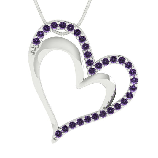0.31 tcw Necklace Pendant - 14K White Gold Round Cut Charm Alexandrite - Adjustable Length - 15in Box Chain to 18in