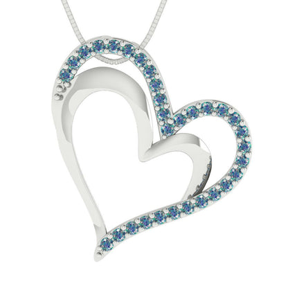 0.31 tcw Necklace Pendant - 14K White Gold Round Cut Charm Blue Moissanite - Adjustable Length - 15in Box Chain to 18in