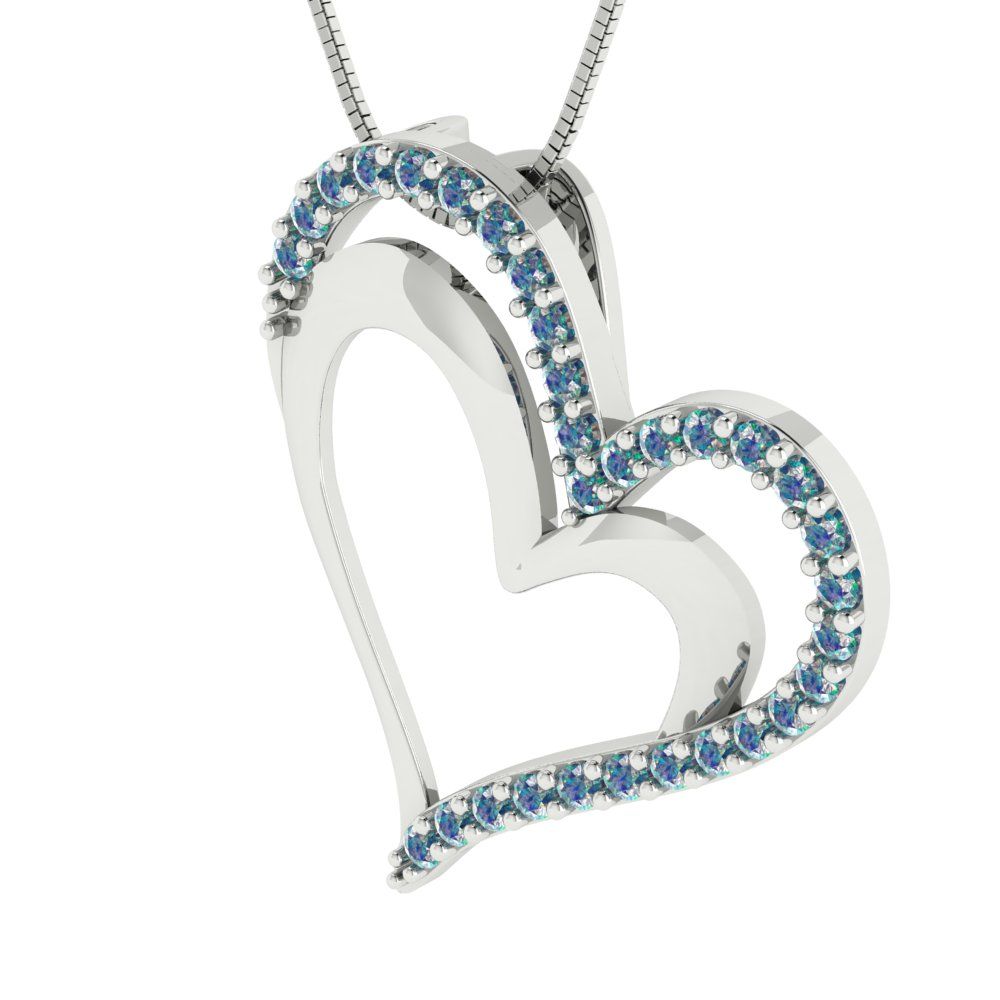 0.31cttw Round Cut Blue Moissanite Gold-Plated 925 Silver Pendant and 16" Box-Chain Necklace
