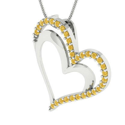 0.31cttw Round Cut Citrine Gold-Plated 925 Silver Pendant and 16" Box-Chain Necklace