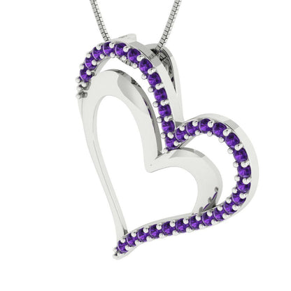 0.31cttw Round Cut Amethyst Gold-Plated 925 Silver Pendant and 16" Box-Chain Necklace