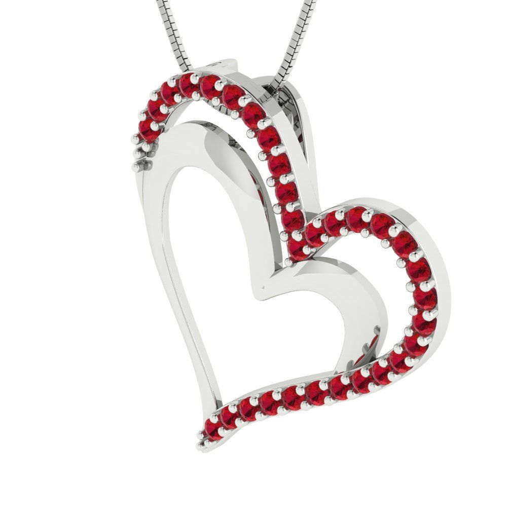 0.31 tcw Necklace Pendant - 14K White Gold Round Cut Charm Pink Tourmaline - Adjustable Length - 15in Box Chain to 18in