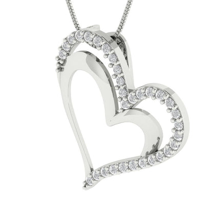 0.31 tcw Necklace Pendant - 14K White Gold Round Cut Charm Zirconia Diamond - Adjustable Length - 15in Box Chain to 18in