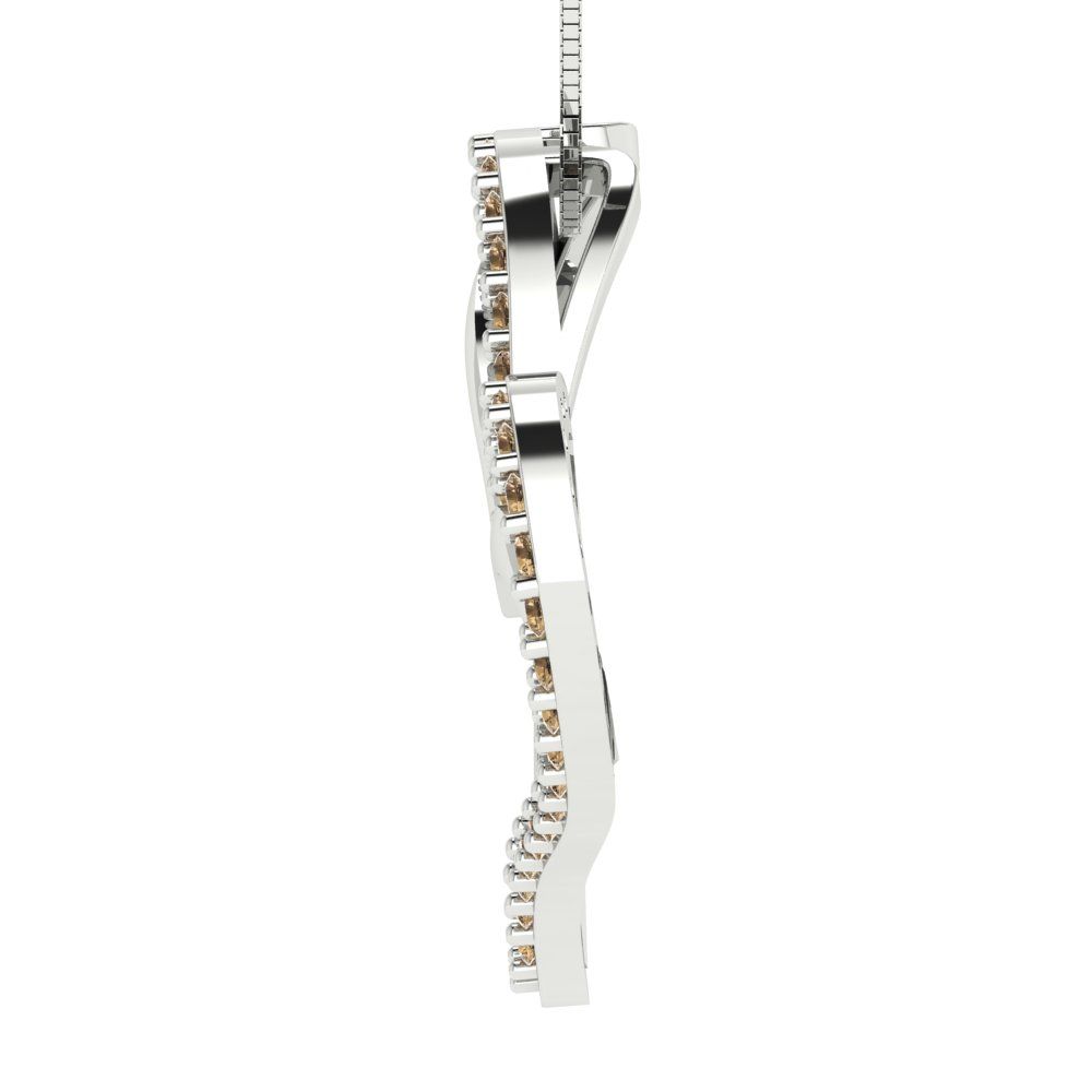 0.31 tcw Necklace Pendant - 14K White Gold Round Cut Charm Champagne - Adjustable Length - 15in Box Chain to 18in
