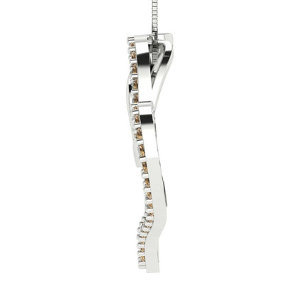 0.31 tcw Necklace Pendant - 14K White Gold Round Cut Charm Champagne - Adjustable Length - 15in Box Chain to 18in