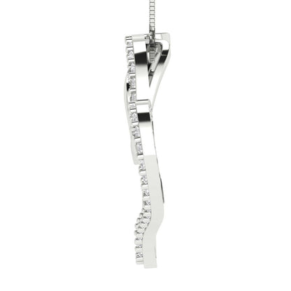 0.31 tcw Necklace Pendant - 14K White Gold Round Cut Charm Zirconia Diamond - Adjustable Length - 15in Box Chain to 18in