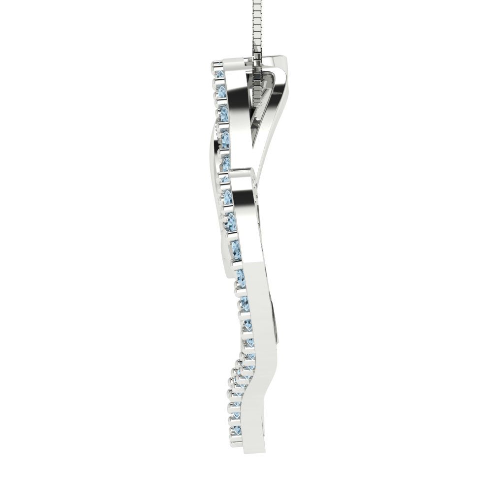 0.31 tcw Necklace Pendant - 14K White Gold Round Cut Charm Aquamarine - Adjustable Length - 15in Box Chain to 18in