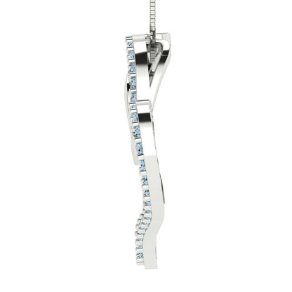 0.31 tcw Necklace Pendant - 14K White Gold Round Cut Charm Sky Blue Topaz - Adjustable Length - 15in Box Chain to 18in