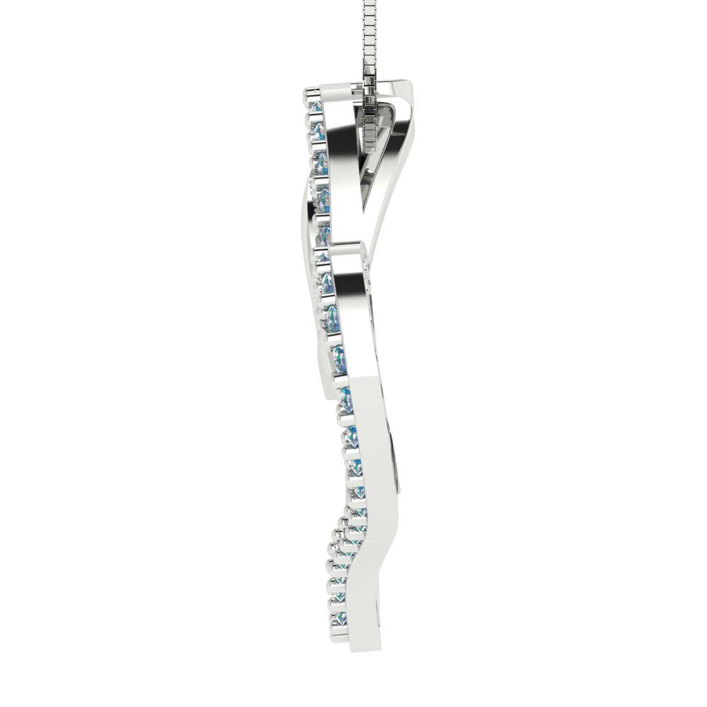 0.31 tcw Necklace Pendant - 14K White Gold Round Cut Charm Blue Moissanite - Adjustable Length - 15in Box Chain to 18in